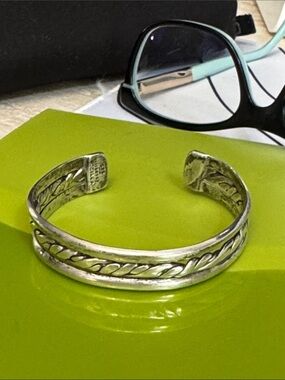 925 Sterling Silver Mexican Braided Detail Open Cuff Bracelet